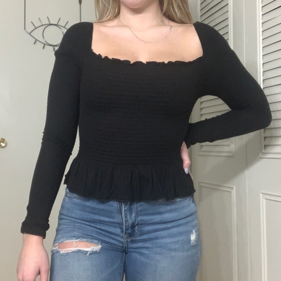 Black Square Neck Top - Picture 2 of 9